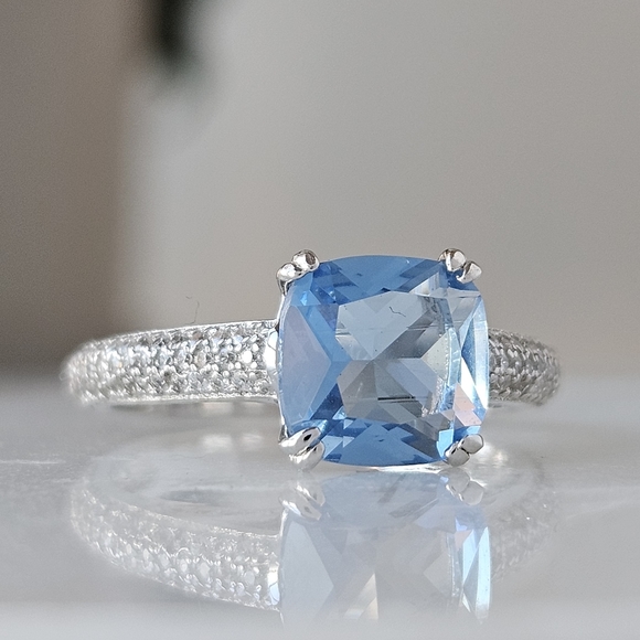 Blue Topaz Ring, 925 Sterling Silver Charmed Aroma Birthstone Collection - Picture 5 of 12